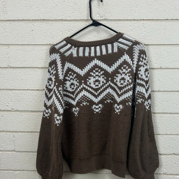 Francesca's Marilyn Fairisle Pullover Brown Sweater size M - Picture 8 of 8
